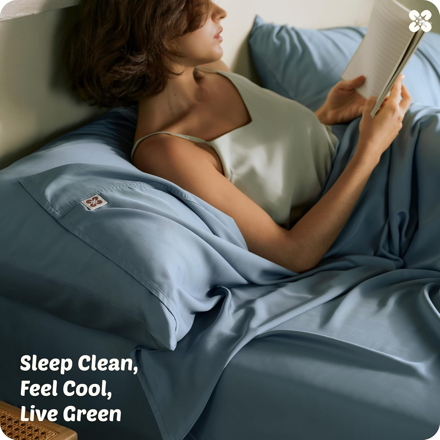 Bedsure 100% Organically Grown Bamboo Viscose Sheets - 18 Inches Deep Pocket Sheets with Elastic Corner, King Size Sheets Set, Ultra-Soft, Silky & Cooling Bedsheets, Oeko-Tex, 4 Pieces, Mineral Blue - Image 7