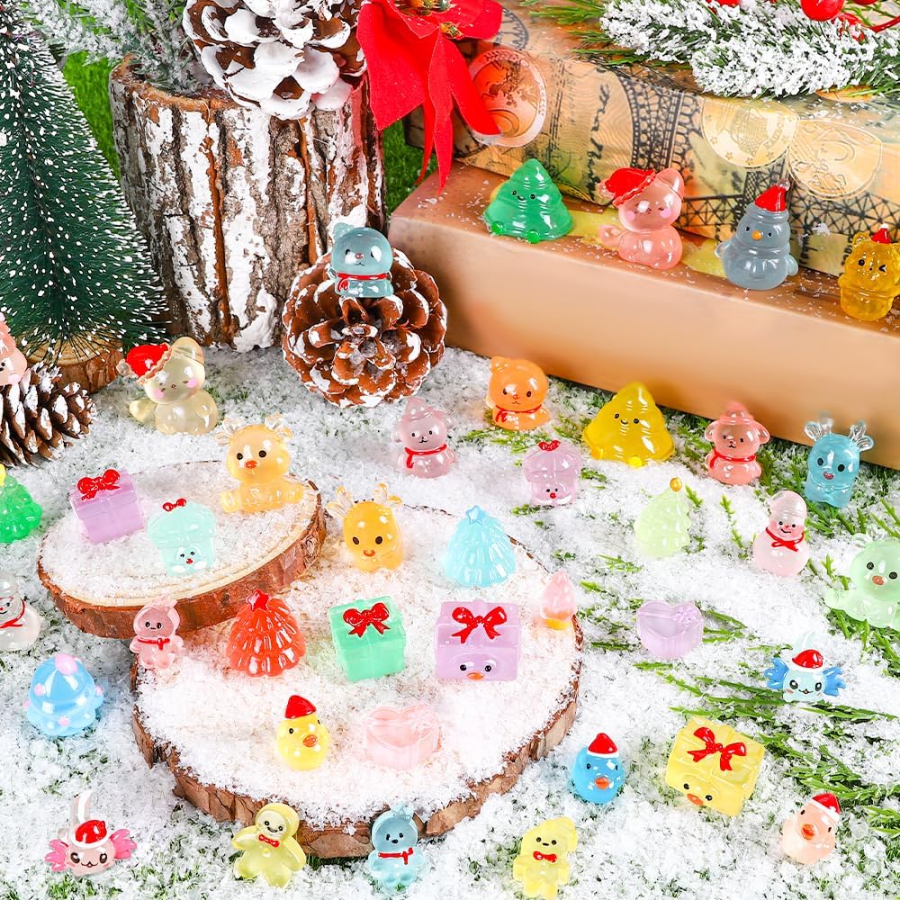 XIMISHOP 40PCS Mini Christmas Luminous Resin Ornaments,40 Styles Cute Little Small Christmas Miniature Resin Santa Snowman Figures Glow in the Dark for Xmas DIY Garden Dollhouse - Image 2