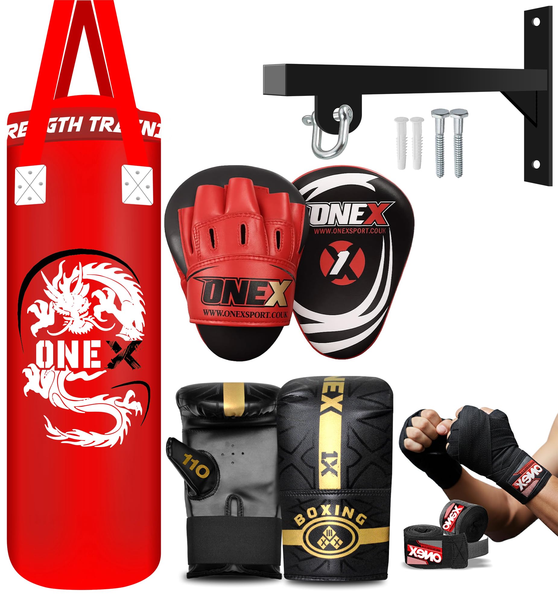 Boxing bag heavy duty 3ft – 4ft – 5ft punch bag with bag Mitts MMA Muay Thai Kickboxing punching bag best boxing equipment for Indoor or Outdoor boxing Training set (Red, 3ft)