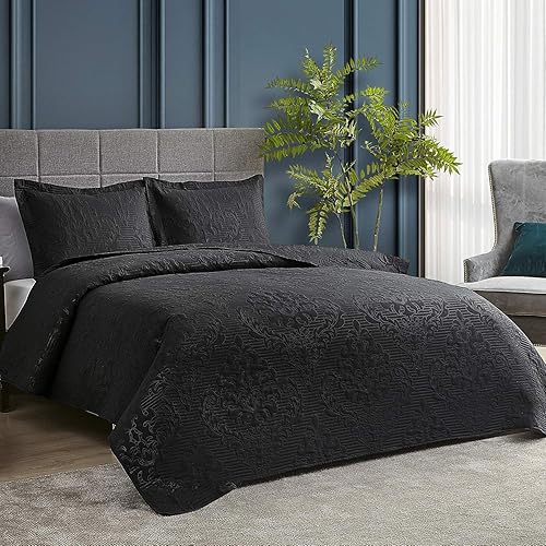 Vista 153 de Hansleep - Edredón blanco tamaño Queen – Colcha barroca ultrasónica para todas las estaciones, juego de ropa de cama suave y ligero, 3 piezas