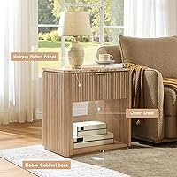 Vista 5 de Fluted Nightstand Set of 2, Bedside Table with Faux Marble-Top, Engineered Wood Side Table with Drawer Open Shelf, Curved Corners, Modern Night