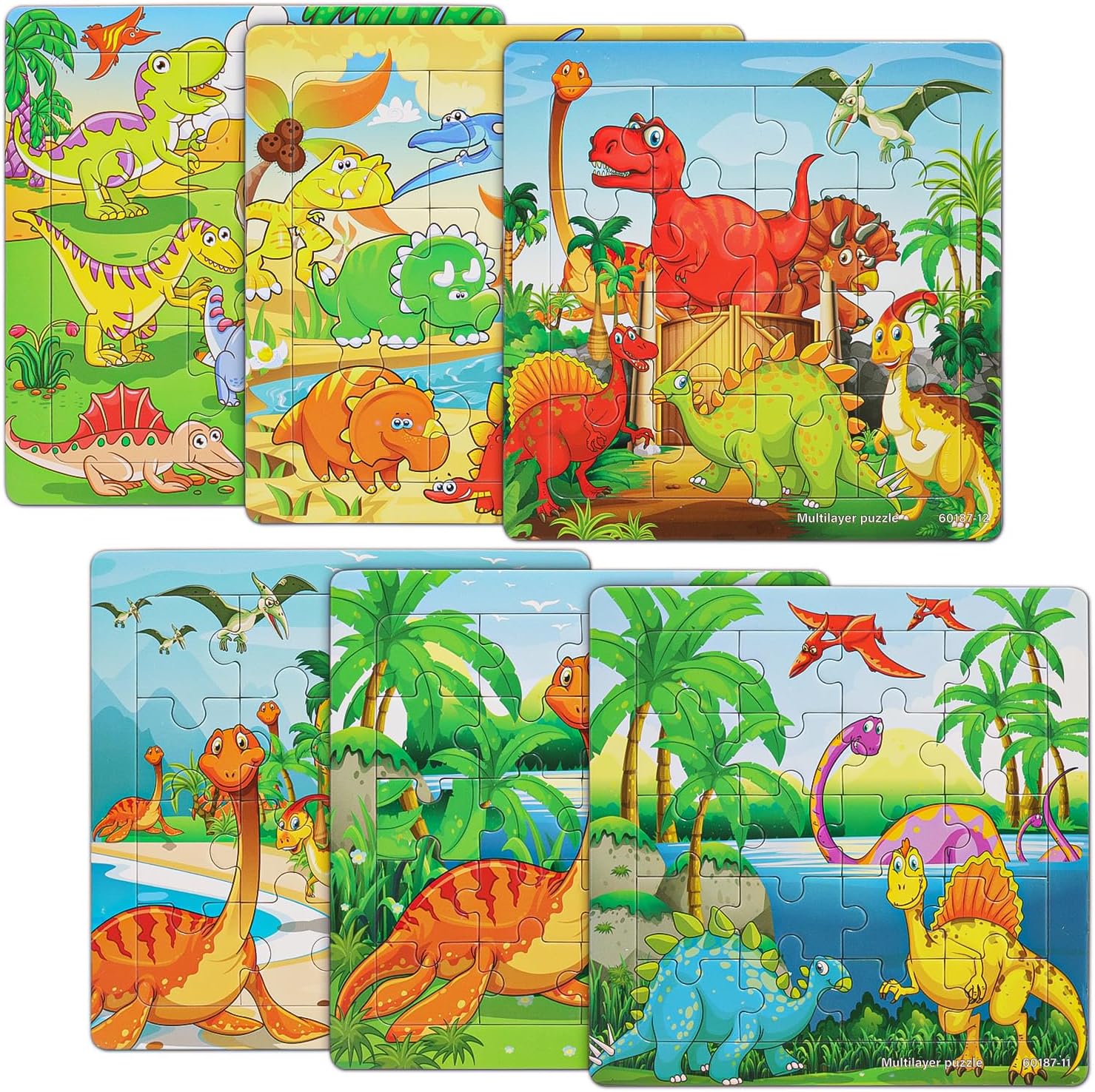 DelsenSet Children's Puzzle from 3, Dinosaur Puzzles from 3, Three Difficulty Levels Dinosaur Puzzle, Children's Colourful Puzzle with 90 Pieces, Frame Puzzle for Children, Children's Toy Puzzle from