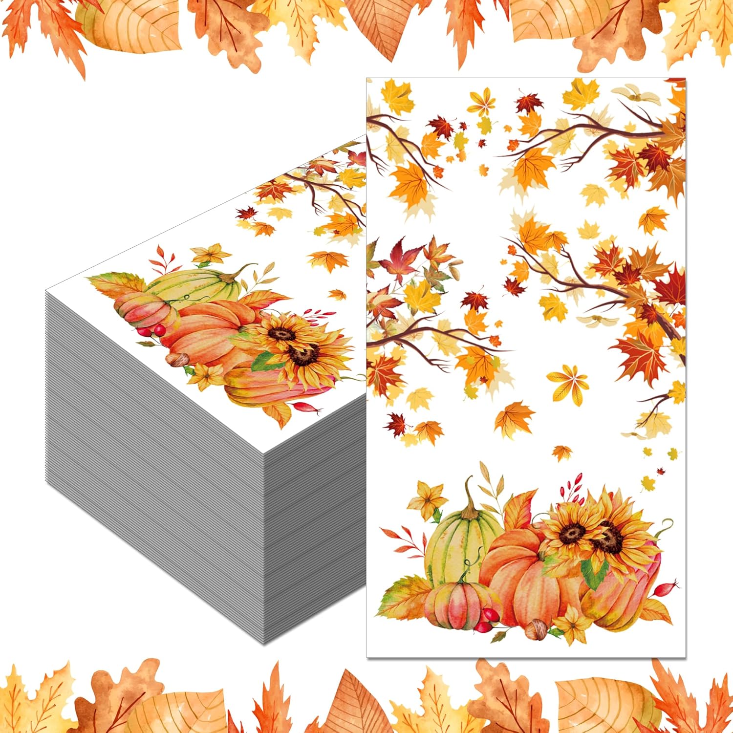 (Similar to)40PCS Fall Paper Napkins Decorations Thanksgiving Guest Napkins with Autumn Leaf, Pumpkin Luncheon & Sunflower Designs Decorative Papers Napkin for Autumn Thanksgiving Party Supplies, 4.3x7.9 Inch