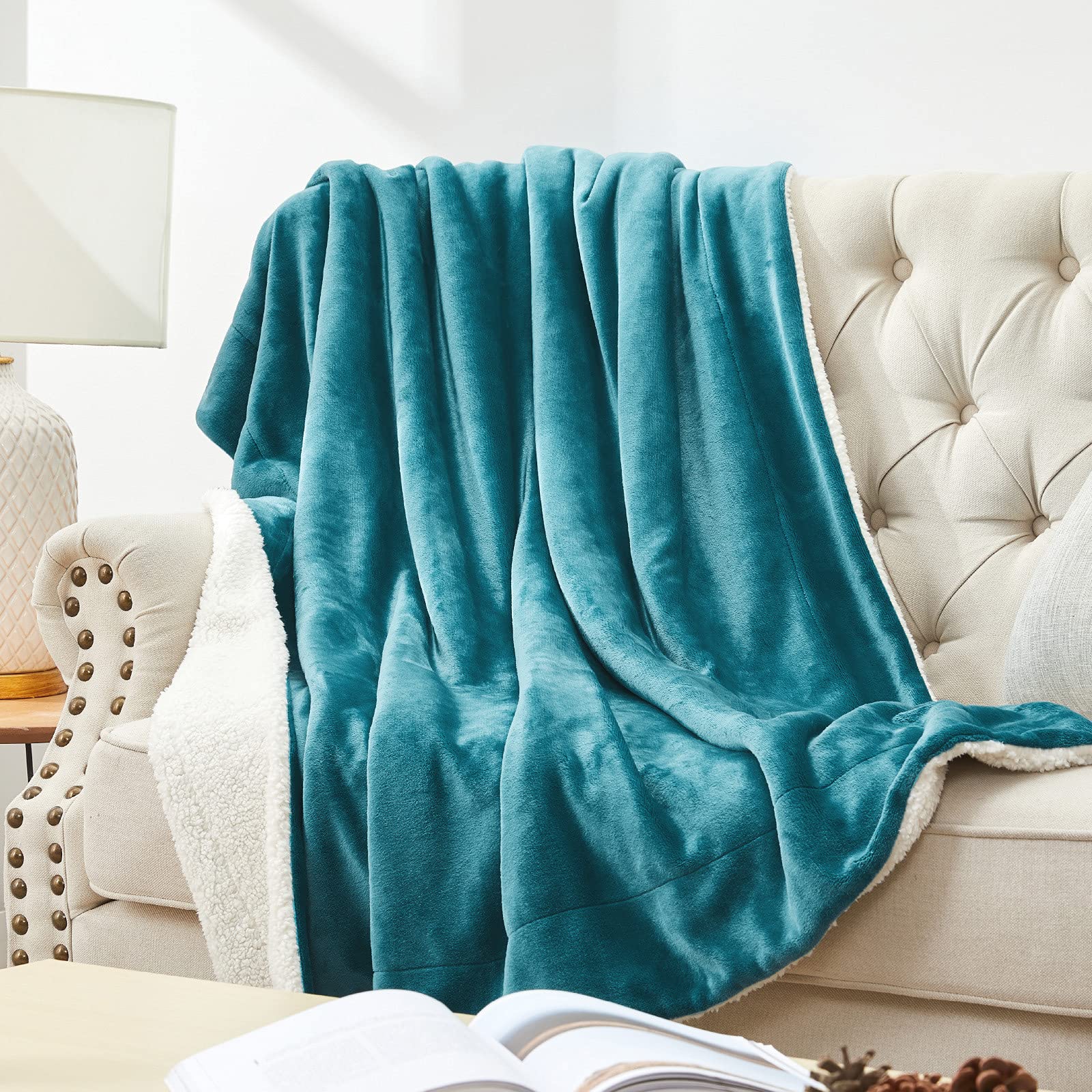 Walensee Sherpa Fleece Blanket (King Size 108â€?x90â€? Teal) Plush