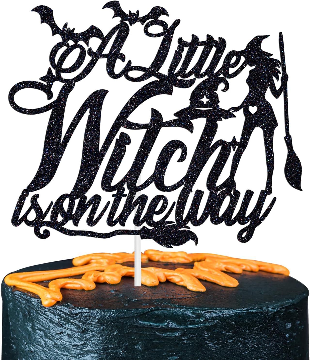 A Little Witch is on the Way Cake Topper, Halloween Theme Baby Shower First Birthday Gender Reveal Party Decorations Supplies for Her