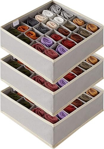 Lifewit Organizador de cajones juego de 3 rejillas plegables de tela para armario dormitorio armario cajas de almacenamiento para guardar calcetines