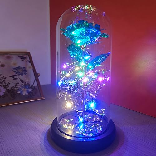 Miniatura 6 de for Her, regalo de cumpleaños para mujer, mariposa, colorida, rosa conservada, rosa, rosa de última vida, en una cúpula de cristal, regalo único