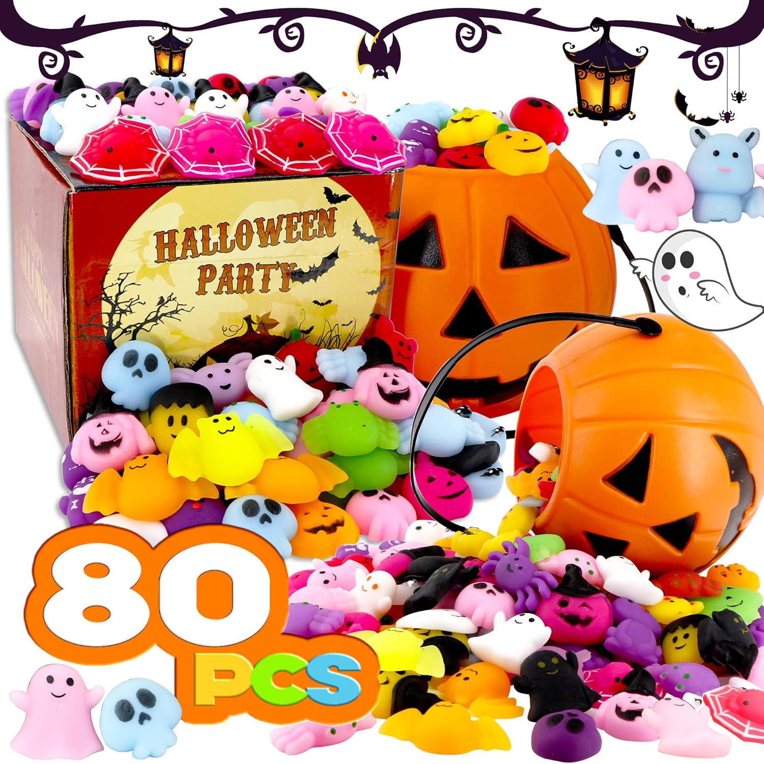 80pcs Halloween Squishies Toys Pumpkin Ghost Squishy Anxiety Toys Mochi