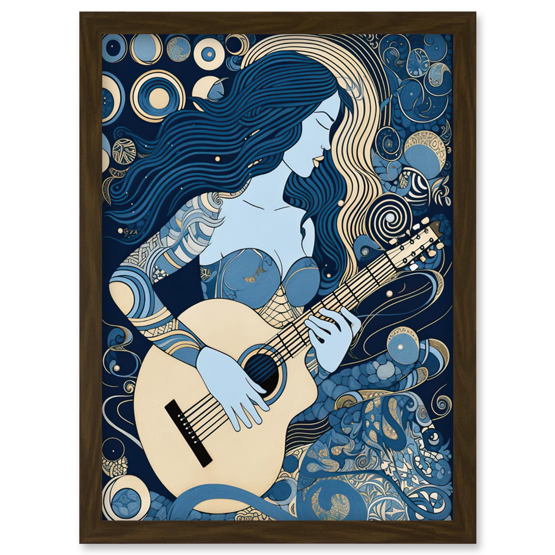 Artery8 Woman with Sleeve Tattoo Playing Guitar Music Artwork Framed Wall Art Print A4