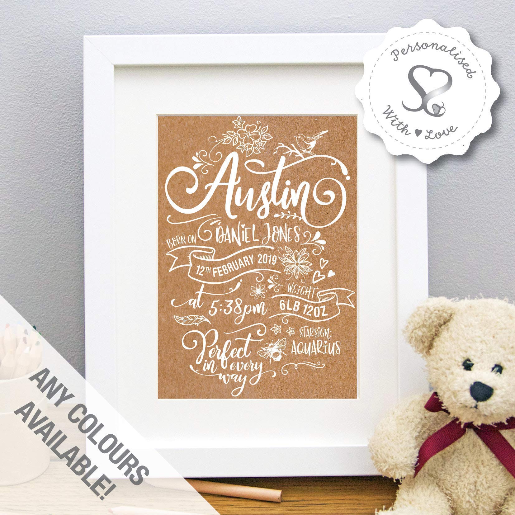 Personalised Birth Details Poster | New Baby Gift | Day You Were Born | Boy Girl | Newborn | Nursery Art Decor | Rustic Fairytale | Boho Scandi | Christening | 1st Birthday - Unframed or Framed Print