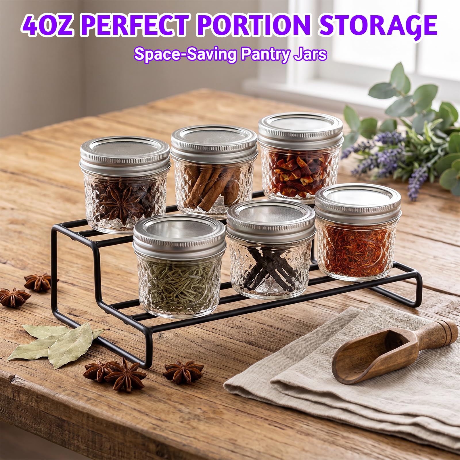 Mini tarros de cristal de 4 onzas con tapas regulares, tarros pequeños para conservas, ideal para gelatina, mermelada, miel, postre, especias, recuerdo de boda, velas