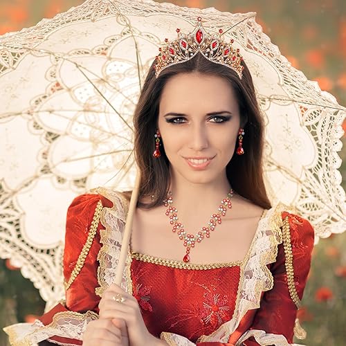 Miniatura 6 de Hicarer Juego de 3 piezas de corona barroca de reina, aretes de tiara, collar, diadema de cristal, tiaras y coronas para mujer, joyería de boda,