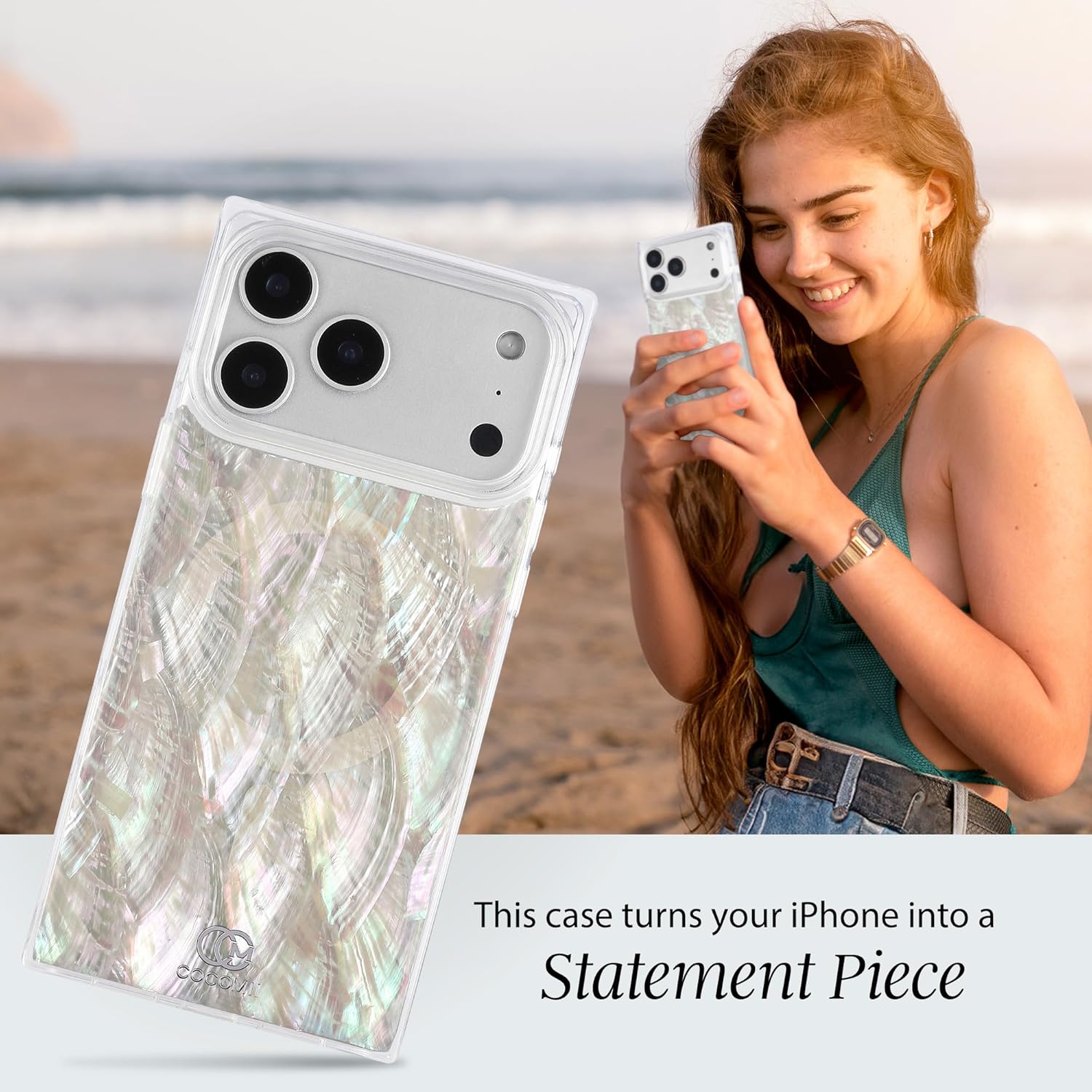 COCOMII Rectangle Case for iPhone 17 Pro Max, Compatible with MagSafe, Natural Real Mother of Pearl