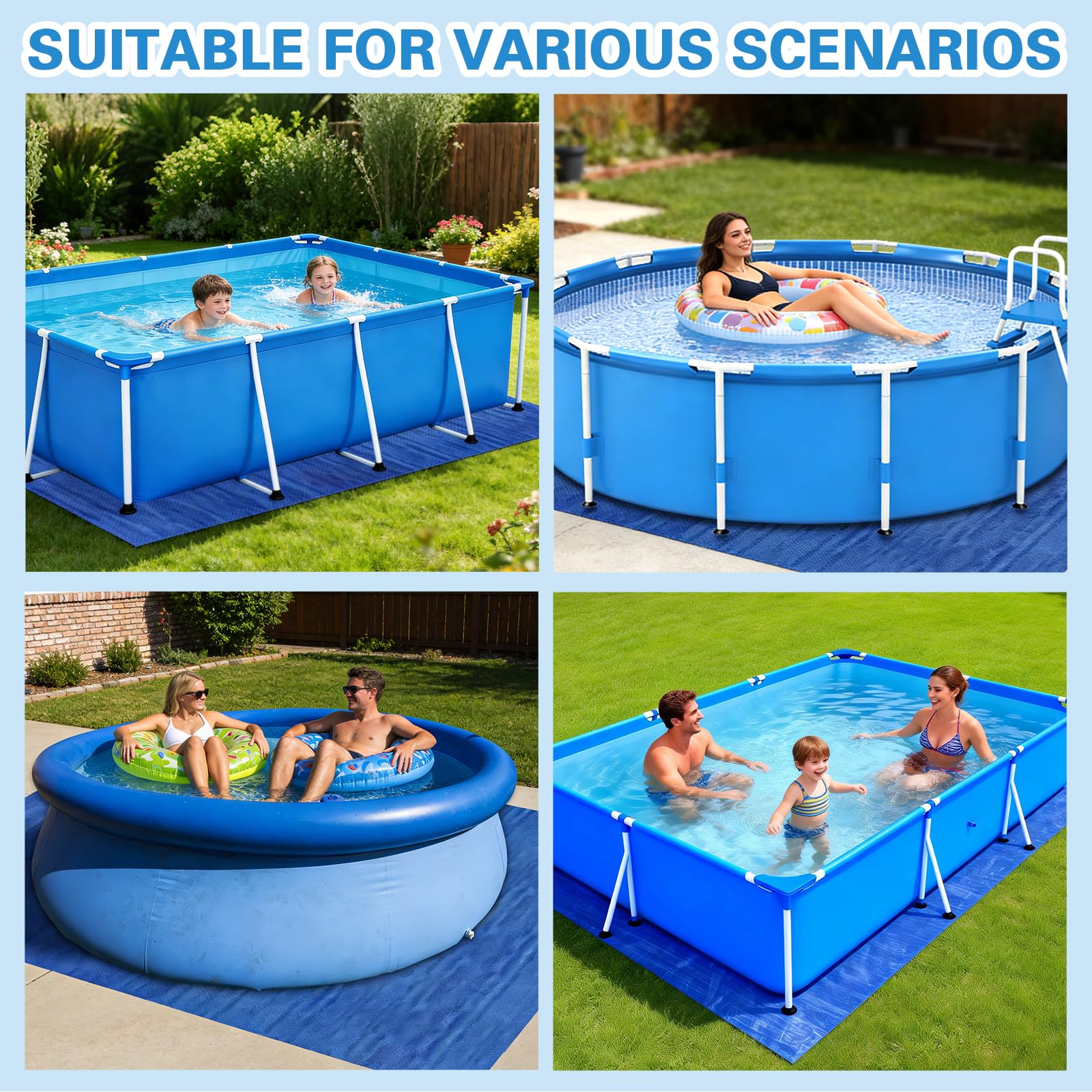 Paño para el Suelo de la Piscina, Tapiz Suelo Piscina, Alfombra de Protección Azul, Impermeable, Resistente, para Piscinas Hinchables y Piscinas sobre el Suelo (300 x 200 cm)
