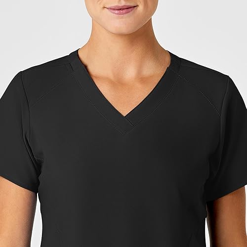 Miniatura 5 de WonderWink W123 6155 - Top estilizado con cuello en V para mujer, Negro
