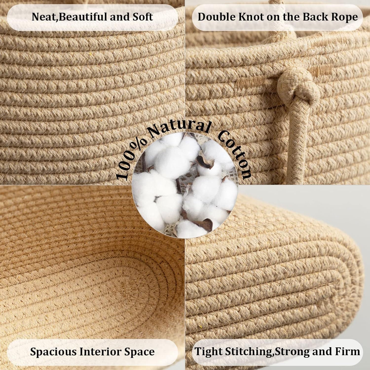 Door Hanging Basket 3 Animal Braided Cotton Rope Wall Mounted Storage Basket Decoration (White + Brown) - Image 3
