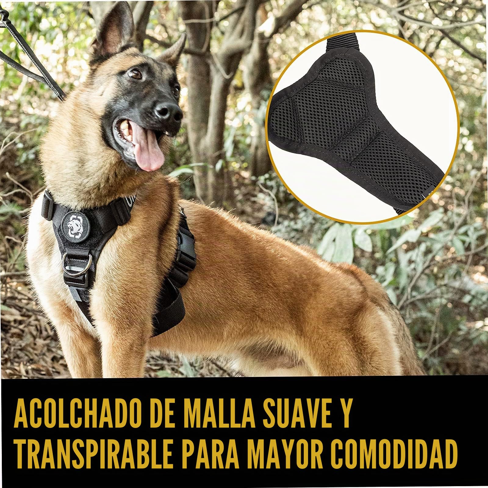 OneTigris - Arnés táctico Ajustable sin tirón Goliath para Perros con Mango para Cachorros, Caza, Senderismo, Entrenamiento, Caminatas y Actividades al Aire Libre (Negro, L)