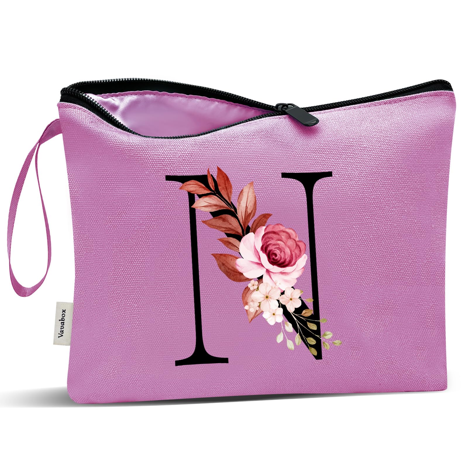 Vavabox A-Z Personalized Makeup Bag, Birthday Gifts for Women Mom, Gifts for Best Friend, Bride Bridesmaid Cosmetic bag (N, 07-Purple)