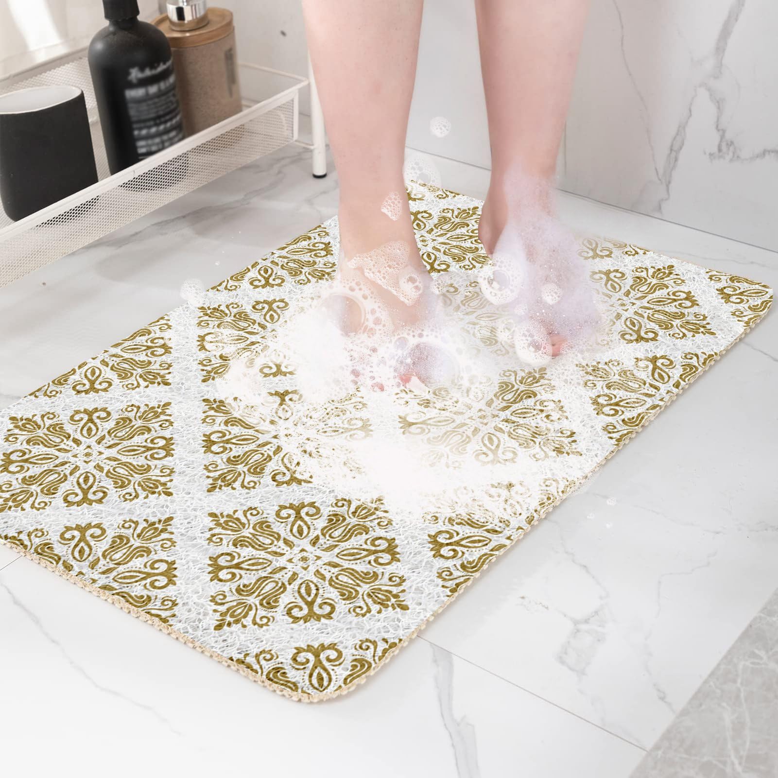 Alfombrilla de ducha antideslizante, 60 x 120 cm, suave, cómoda, de seguridad, alfombrilla de baño, alfombrilla antideslizante para bañera y zonas húmedas, color marfil
