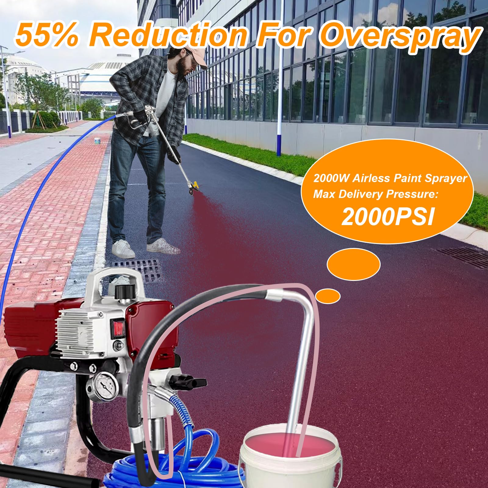 Pulverizador de Pintura 2300W Máquinas Pintura Airless, 220V, 2.3L/min Pistola de Pulverización Eléctrica sin Aire, Alta presión, Adecuado para fachadas de Casas, Suelos, Carreteras, etc