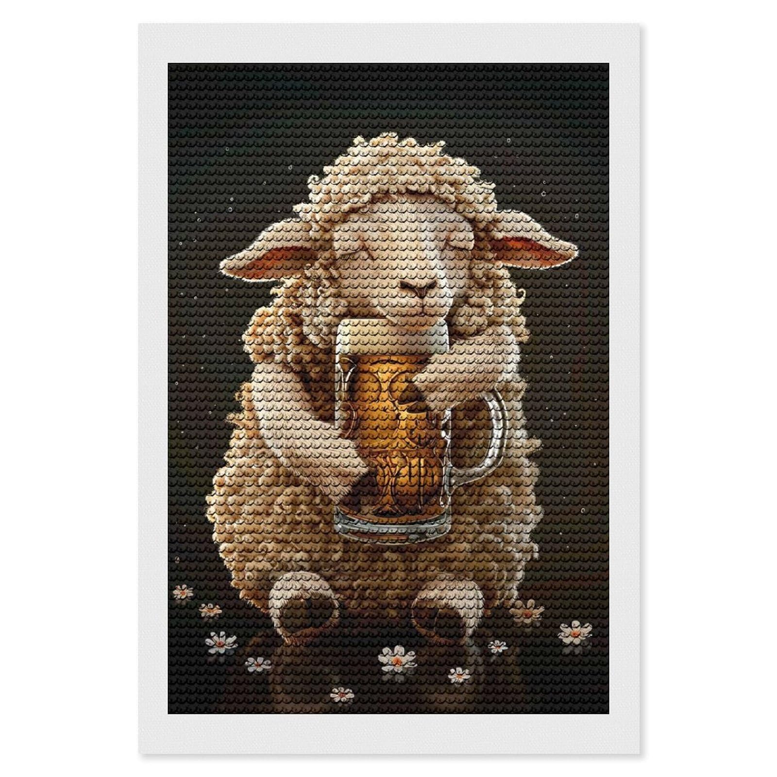 Junmoney Sheep Beer(2) Diamond Painting Canvas Set 8"x12", for Adults, Bedroom Decor, Good for Quiet Evenings, Festive Craft Gift