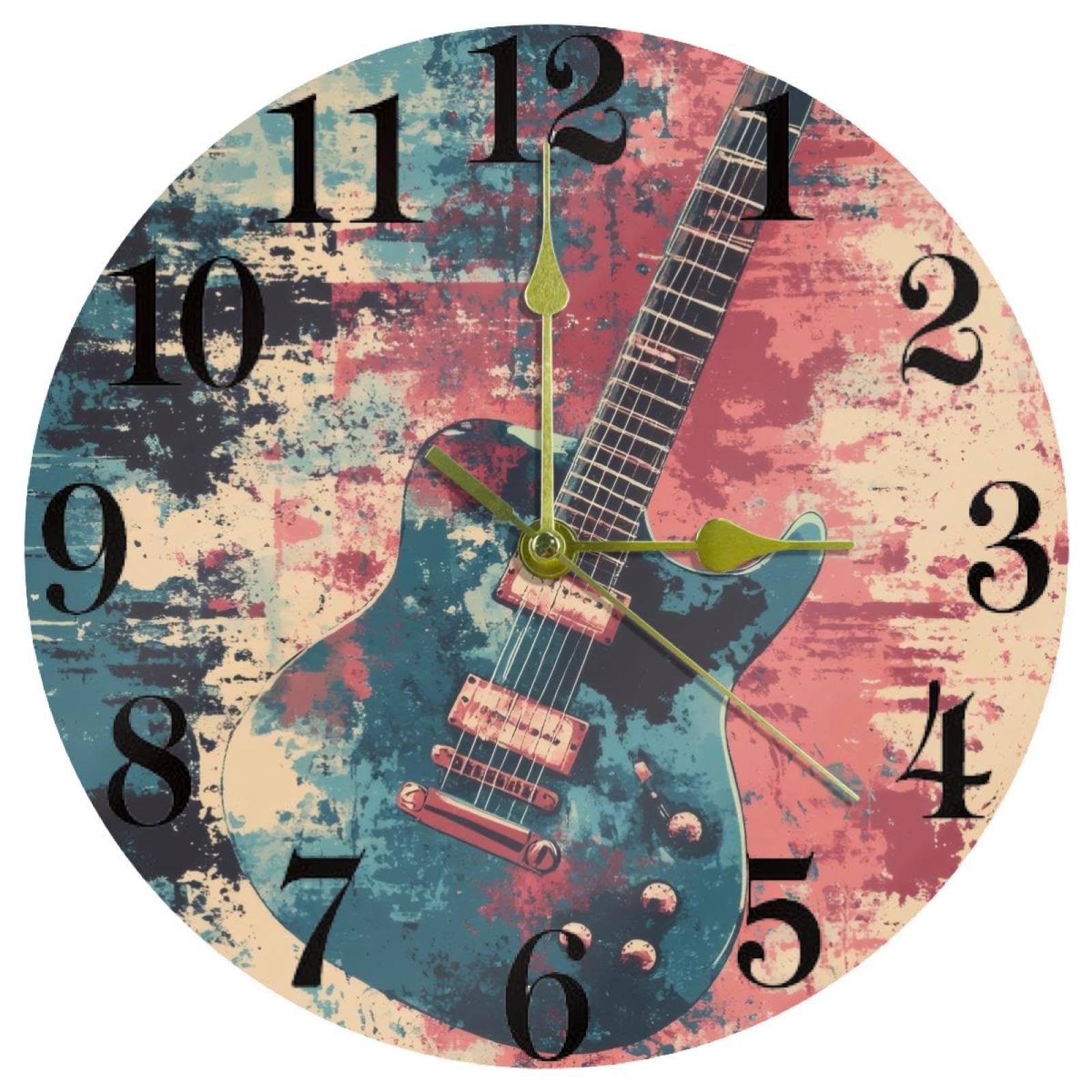 Horloge murale guitare silencieuse quartz pour décoration maison bureau