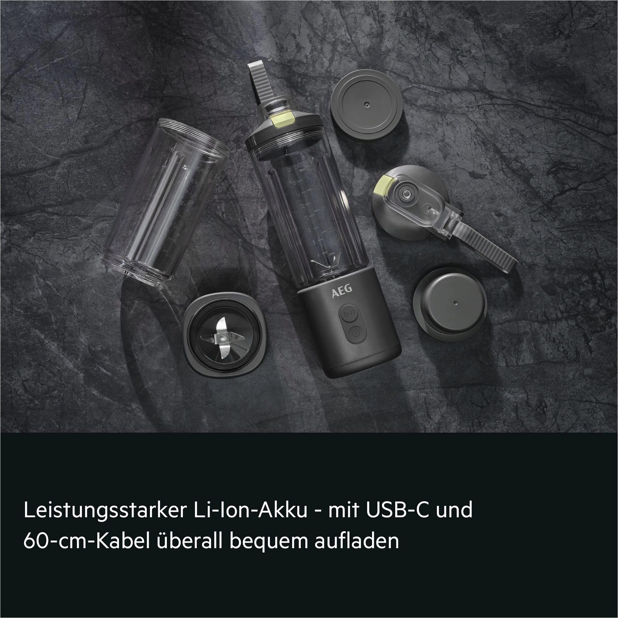 AEG Tragbarer Standmixer, auslaufsicherer 500 ml Trinkbehälter, PB4-1-2CG | Akku Smoothie Maker wiederaufladbar, kabellos, Crushed Ice, Smoothies in 30s, für Gym, Büro und Reisen, BPA frei