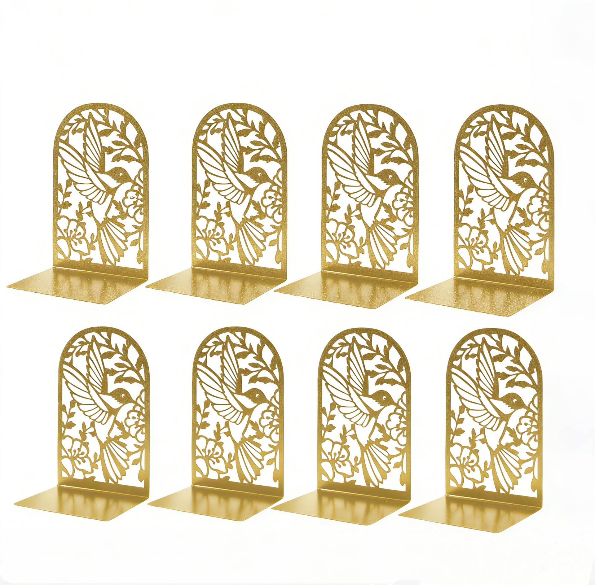 Deefongo Bookend Pack of 8, Metal Gold Bookends, Book Holder for Shelf, Golden Bookends for Children's Books, Office, School & Library