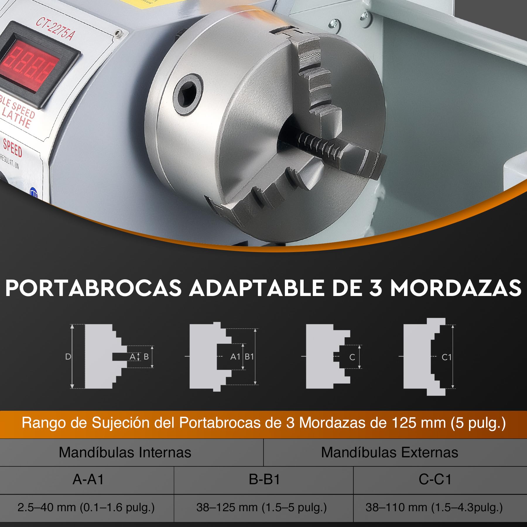 CREWORKS 1100W Torno de Metal, 220X750MM Torno para Metal de Sobremesa con Máx. Velocidad 3000 RPM, Torno de Metal con Pantalla Digital para Torneado de Metales para Roscar, Tornear