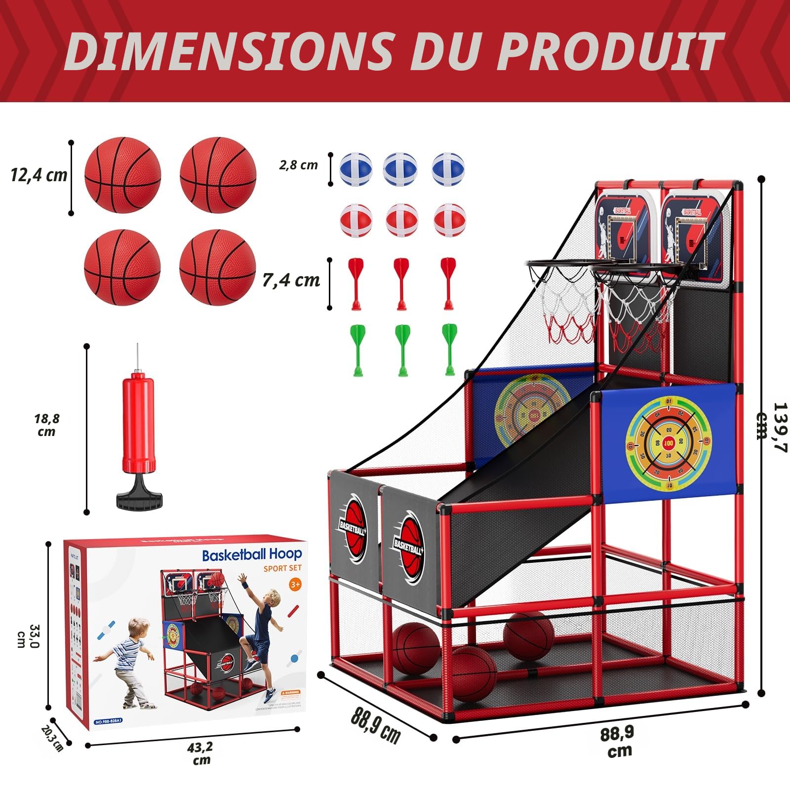 HYES 3 en 1 Jeux de Basketball Arcade Dual Shot pour Enfants avec 2 Fléchettes/Tableau de Bord électronique/Iumière LED, Panier de Basketball pour 2 Joueurs l'intérieur et l'extérieur