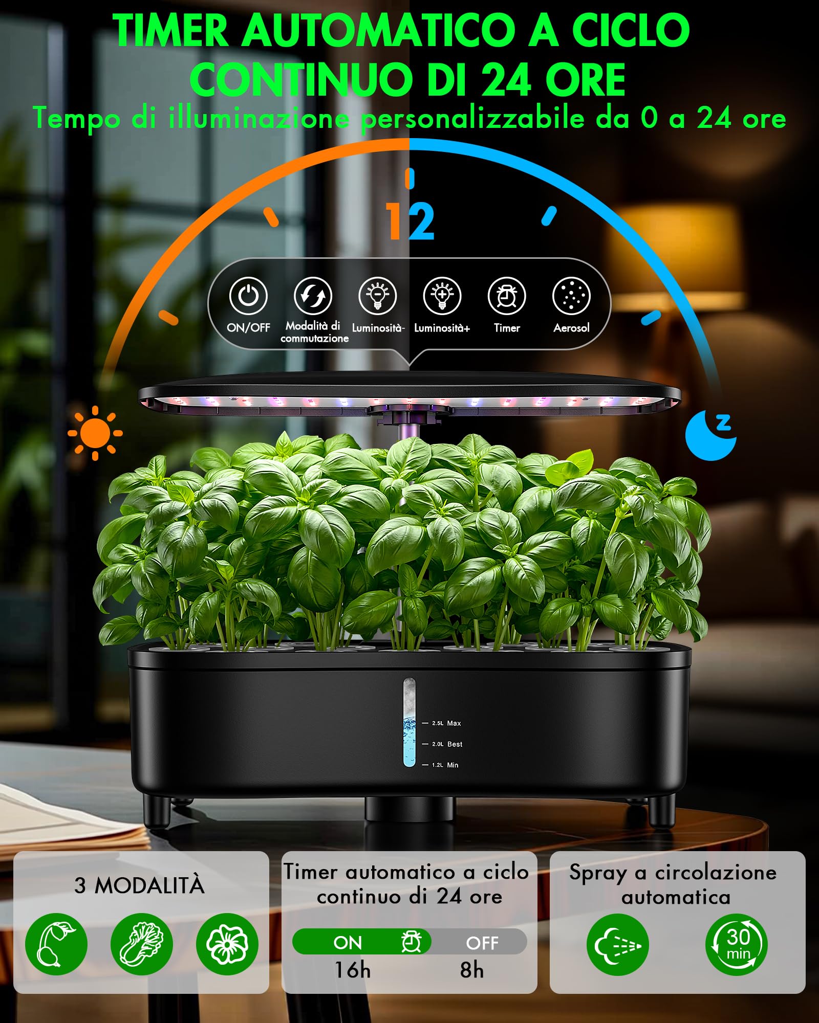 Serra Idroponica da Casa 15 Posti, Giardino Indoor Intelligente, Tecnologia Aeroponica per una Crescita 3 Volte Più Veloce, Luce LED a Spettro Completo Integrata, Sistemi di Coltivazione Idroponica