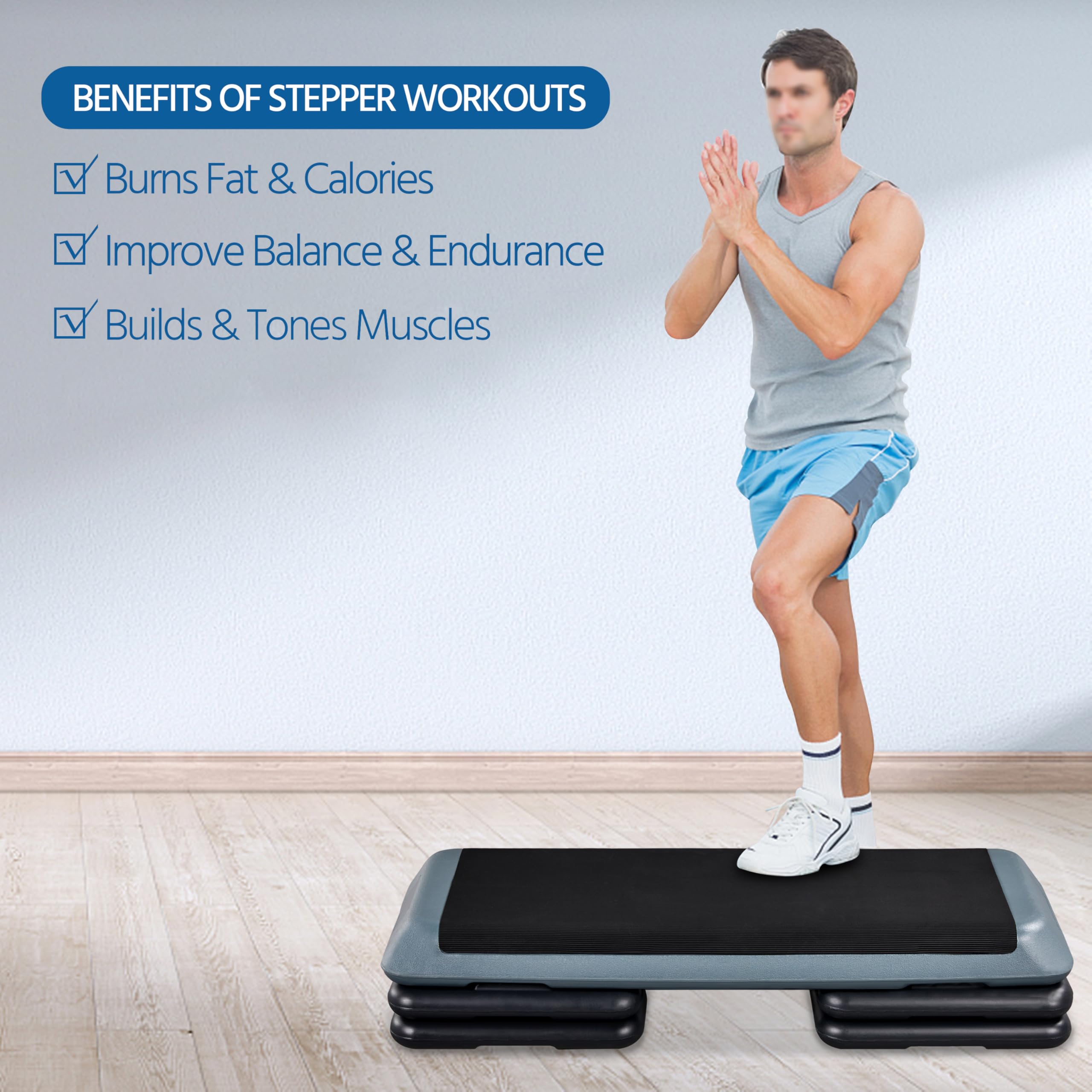 Step da Aerobica Piattaforma Step con 3 Altezze Regolabili Stepper per Fitness per Allenamento Domestico Palestra Ufficio 109,5 x 42 cm Grigio