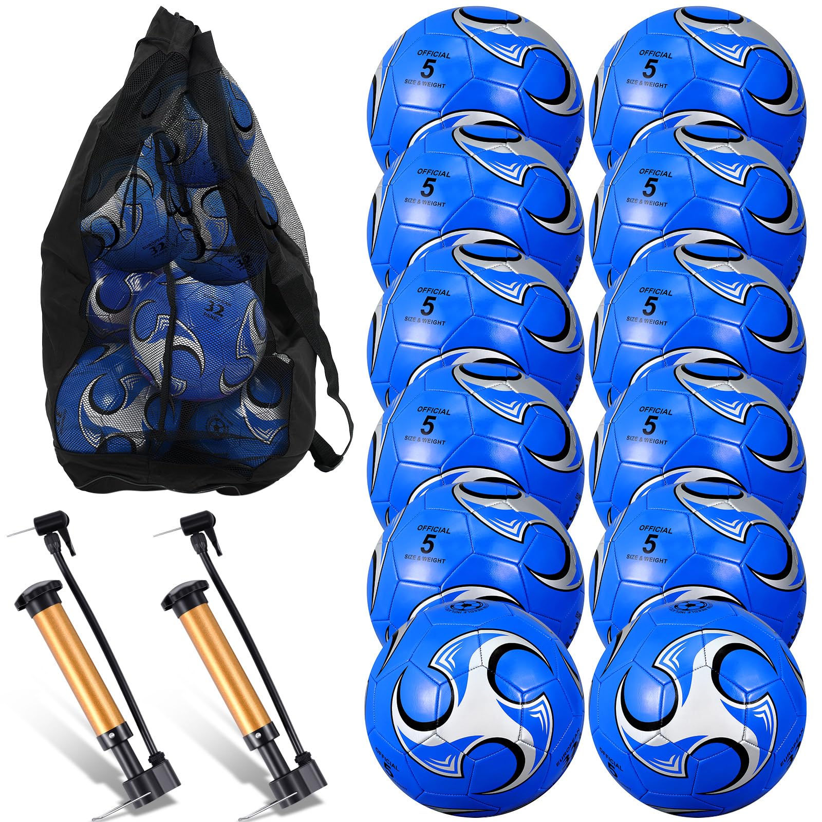 Glimin 12Pcs Soccer Balls Size 5 Bulk with Pump and Bag Soccer Gifts Sport Stitched Youth Adult Soccer Ball Teens Training Football for Outdoor Home School Game Match Party Favor