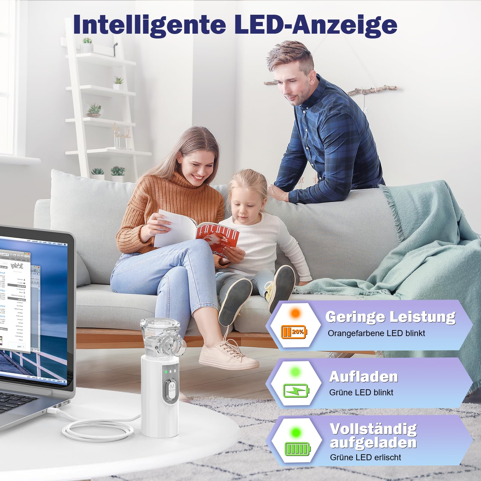 Inhalationsgerät, Wiederaufladbarer USB C Inhalationsgerät Kinder mit Tragbarem Design, Super Leiser inhalator, Effizienter Vernebler Inhaliergerät Kinder für unterwegs