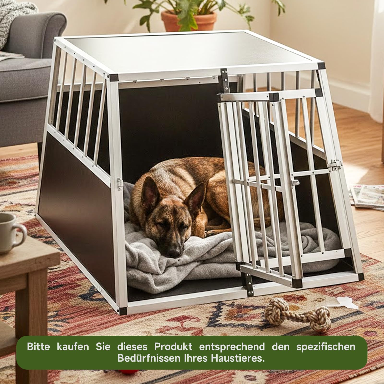 Hunde Transportbox Autotransportbox ALU Hunde Box für den Transport MDF Platten Aluminium 1 Türig Gitterbox Welpen Transportbox (95 * 86 * 69cm)