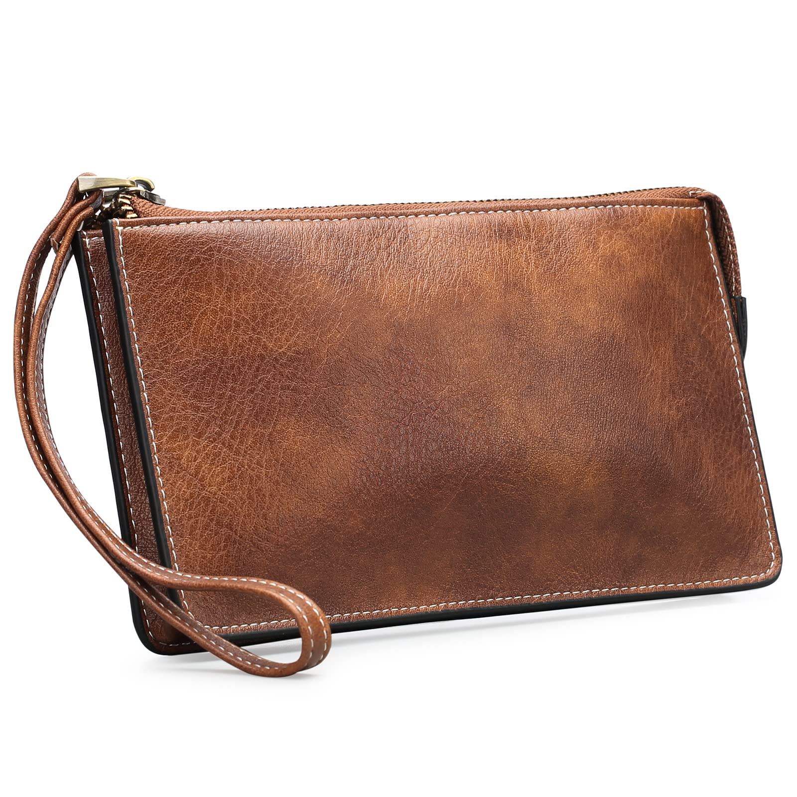 GAEKEAOPurses for Women Wristlet Leather Clutch Wallet RFID Blocking Slim Long Purse with Wrist Strap