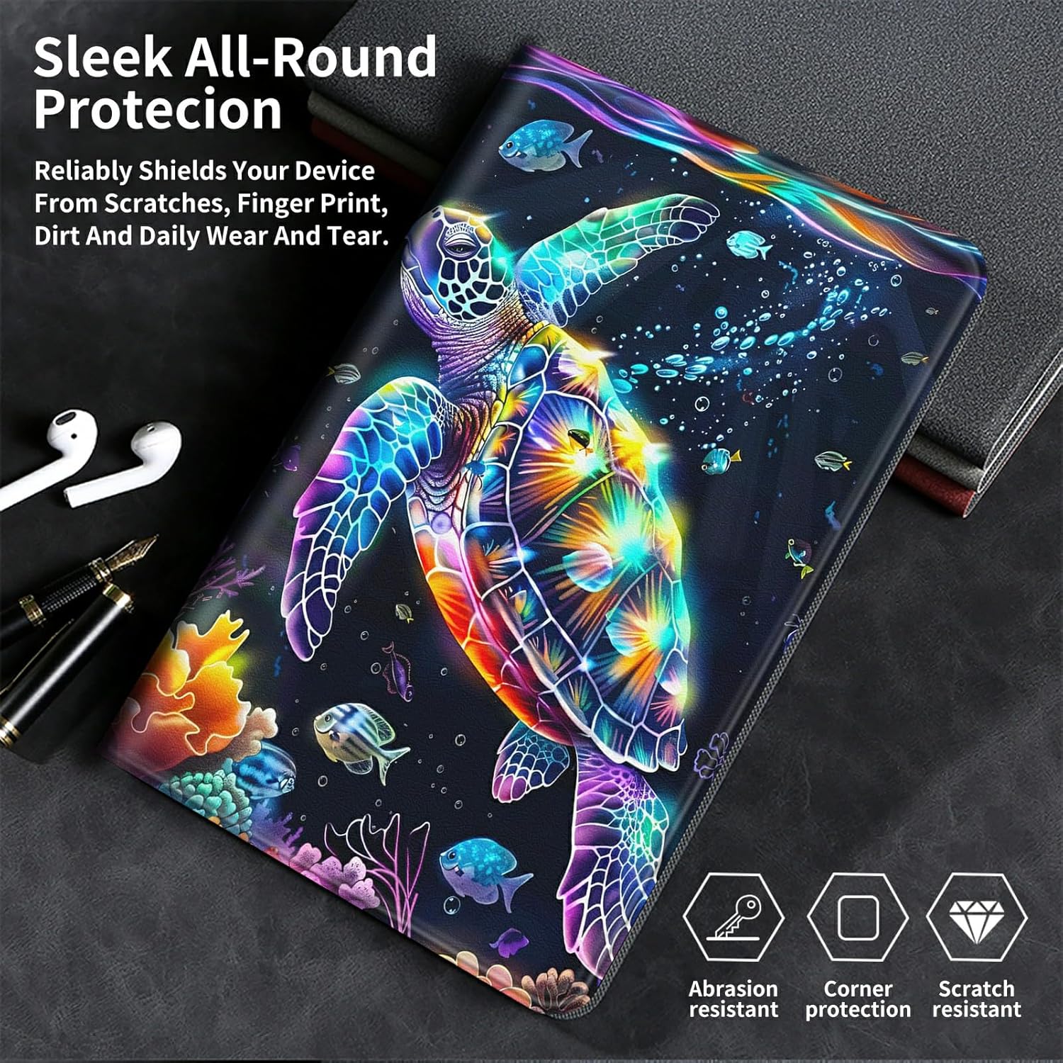 for iPad Pro 13 inch Case 2024 (M4) Lightweight Adjustable Stand Smart Protective Cover with Auto Wake/Sleep Tablet Case for iPad Pro 13 inch 7th Generation 2024 - Colorful Sea Turtle