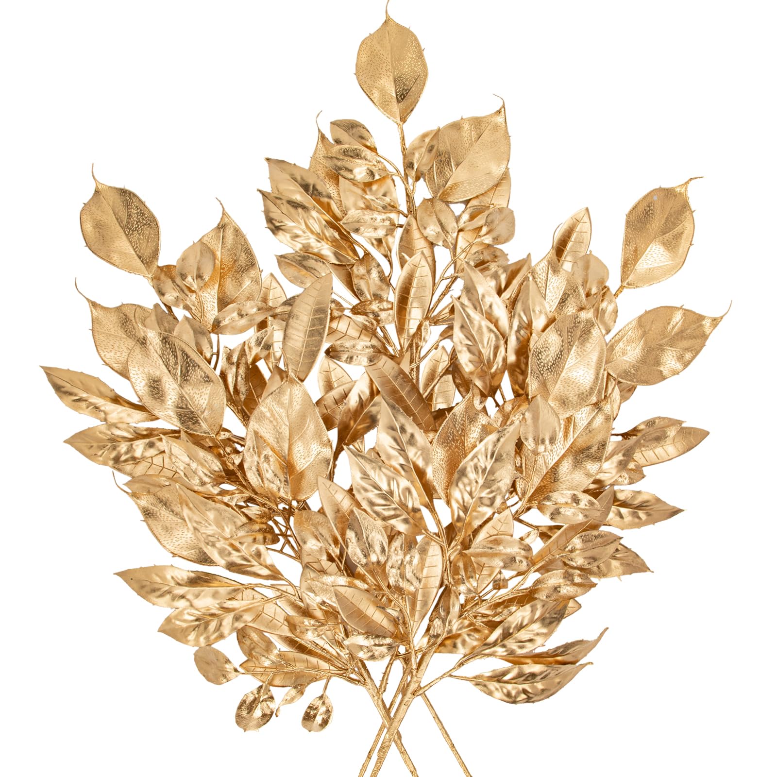 Künstliche Blätter für Weihnachtsdekoration, 50,8 cm, Metallic-Gold, künstliche Magnolie und Lorbeerblätter, künstliche tropische Blätter mit Stielen für Urlaub, Party, Dekoration, Weihnachtsmantel,