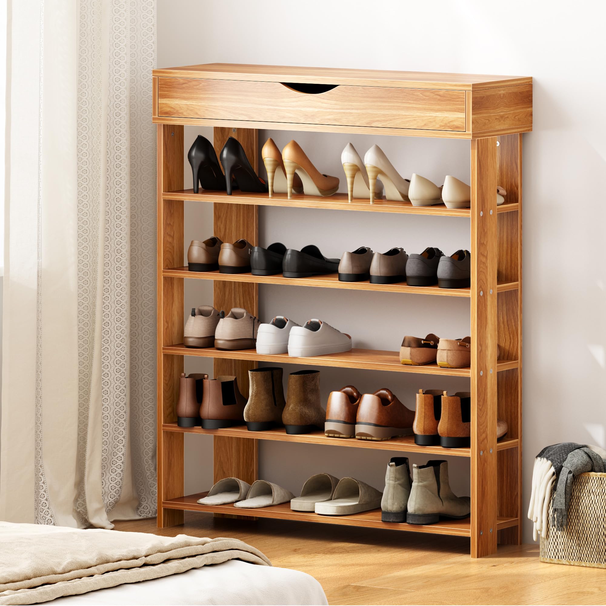 SDHYL Schuhregale Flur Schuhschrank Schmal mit 5 Ebenen 75 x 30 x 94 cm Schuhaufbewahrung Flur Organizer für Eingangsbereich, Diele, Treppenhaus, Wohnzimmer, Schlafzimmer Teck