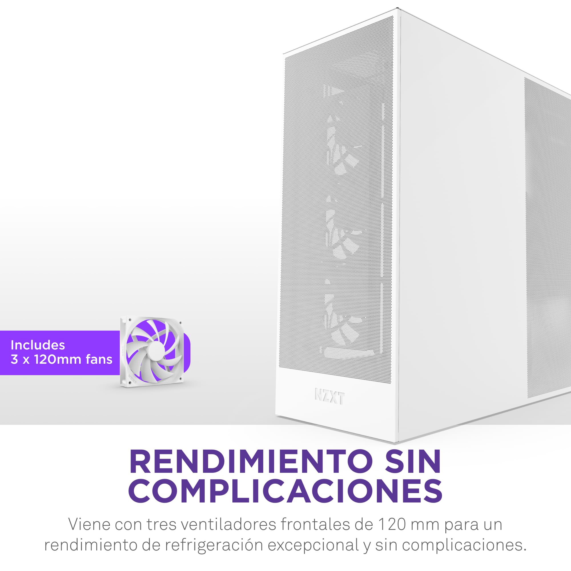 NZXT H7 Flow, 2024 Semitorre ATX Flujo de Aire, Admite 3 Ventiladores Inferiores 120 mm para gráfica, con 3 Ventiladores Frontales 120 mm, Admite radiador Frontal 420 mm, Blanco