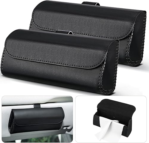 Frienda 2 soportes para lentes de sol para visera de automóvil, organizador de visera de lentes con 2 paños de limpieza, accesorios interiores