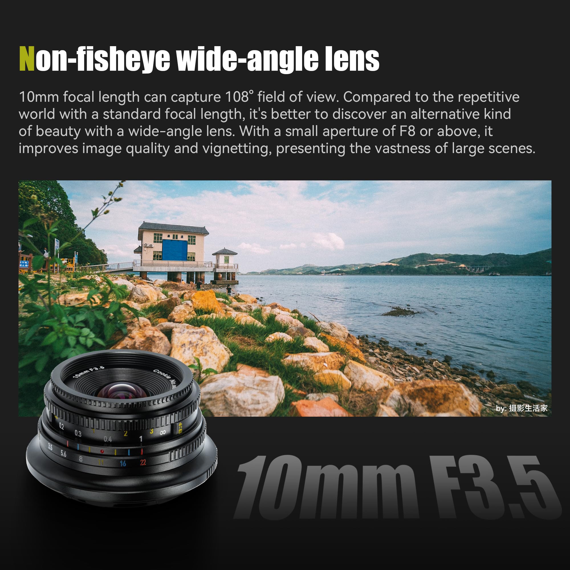 7artisans MF10 mm F3.5 obiettivo grandangolare pancake con messa a fuoco fissa per fotocamere APS-C mirrorless compatibile con Olympus e Panasonic MFT M4/3 Mount, GH/G9/GX/GF/BGH Series