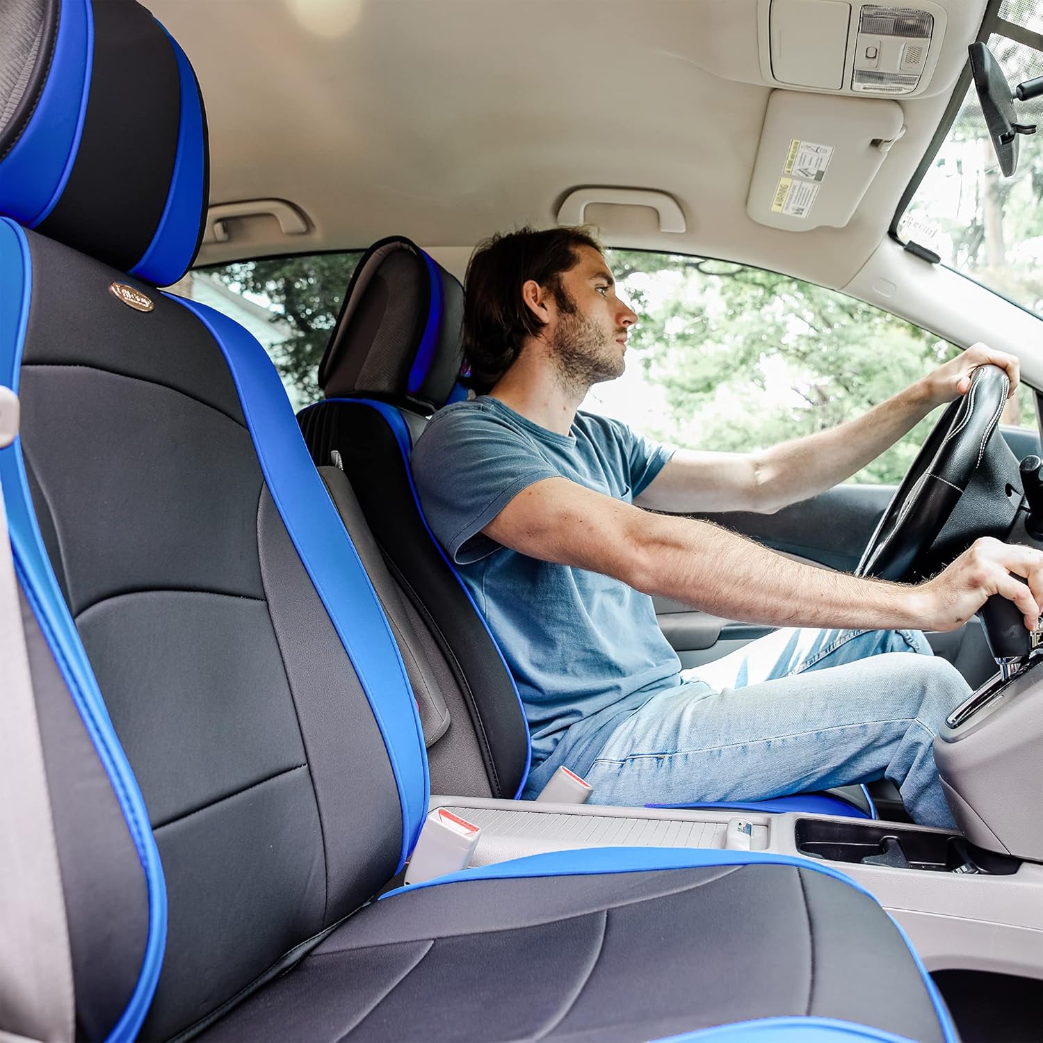 TLH Ultra Comfort Leatherette Seat Cushions Front Only, Blue Black Seat Cushions w/Air Freshener Automotive Seat Covers, Seat Covers for SUV, Interior Accessories, Car Seat Protector, Car Seat Covers