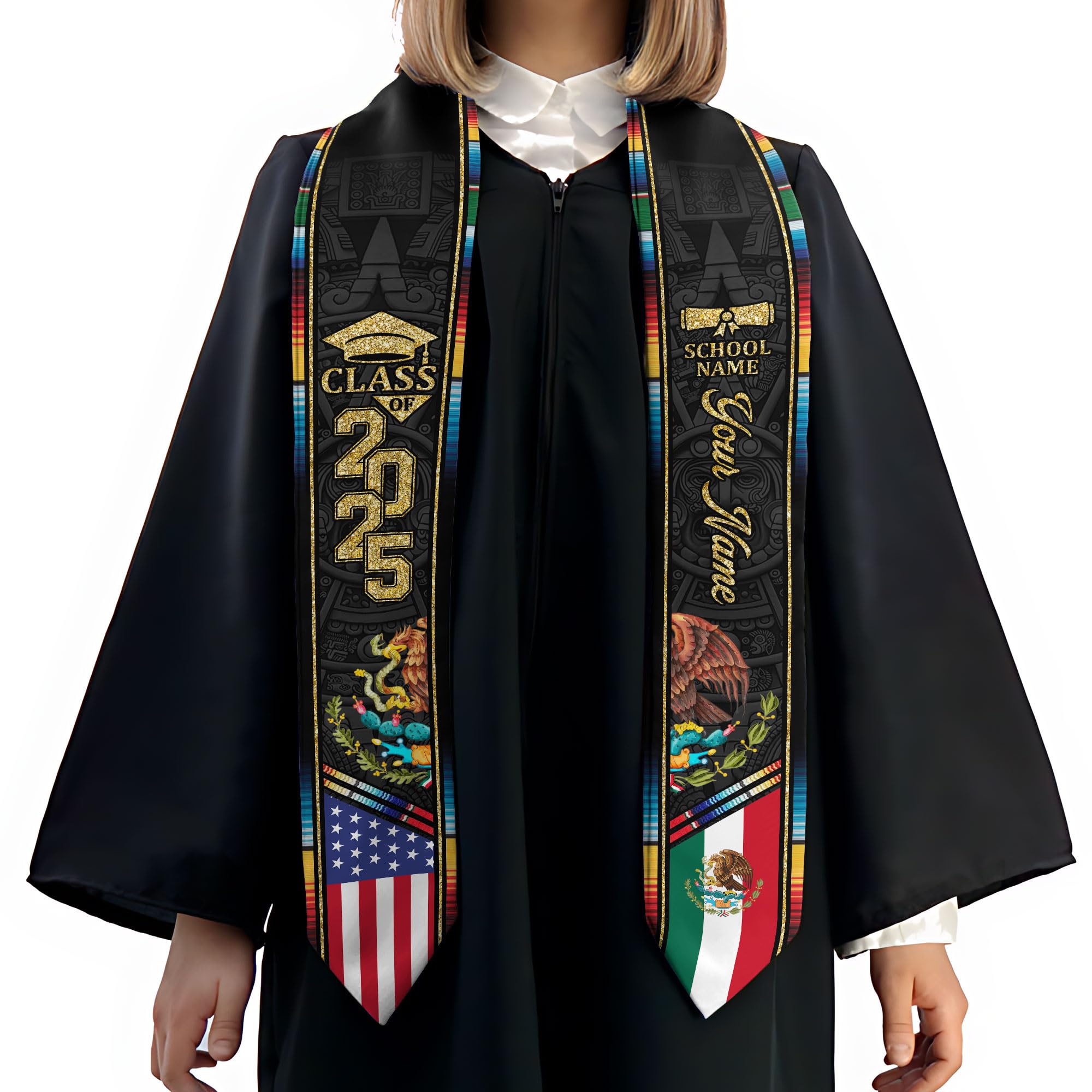 MonkeyVan Custom Mexican Graduation Sash Mexico Graduation Stole 2025 Mexican American Flag Graduation Sash Mexican Graduation M31