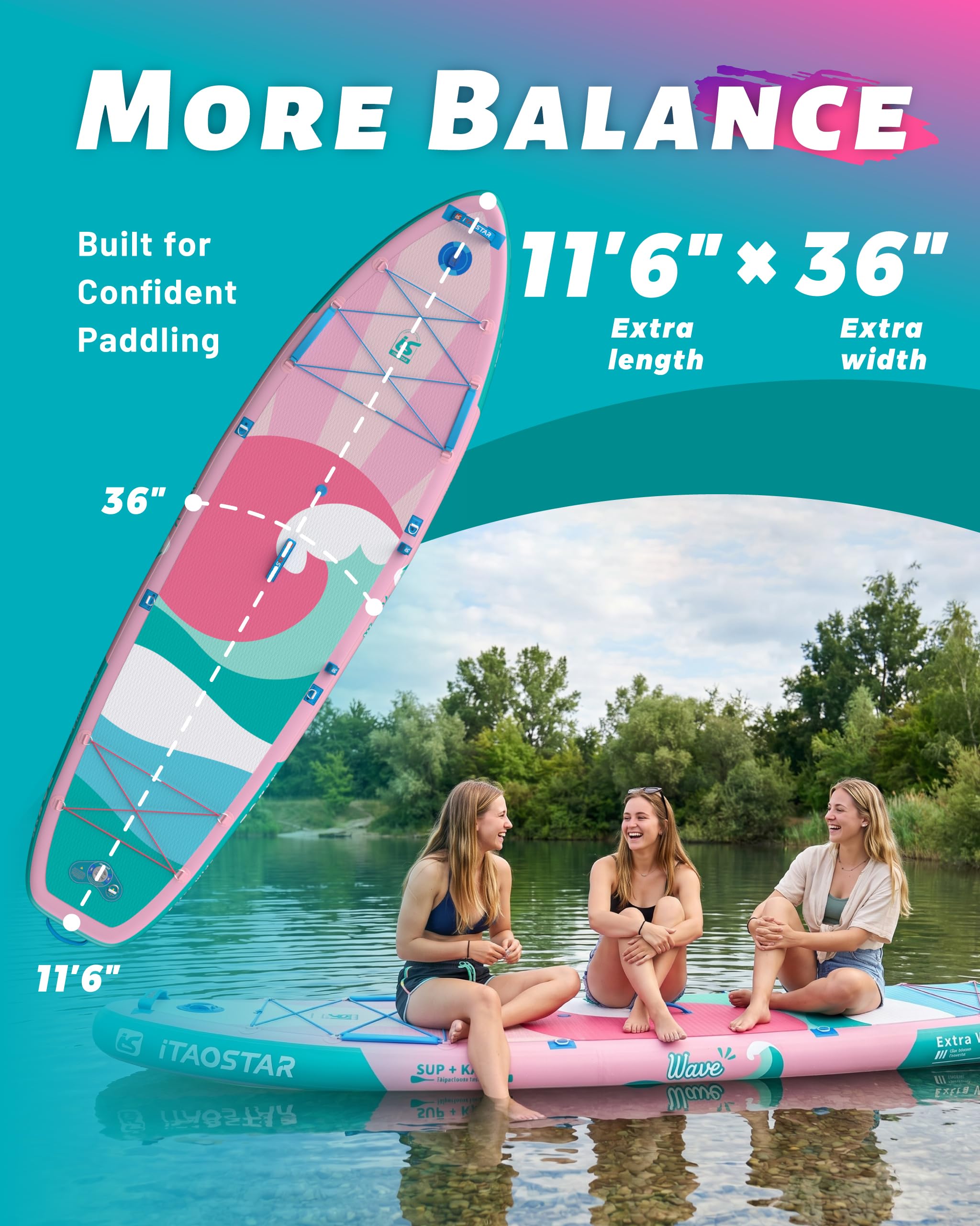 Tabla de Remo Extra Ancha de 11'6" × 36" con Asiento, Accesorios Premium para Tablas de Sup, Aletas Personalizadas, Tablas de Remo inflables para Todos los Niveles