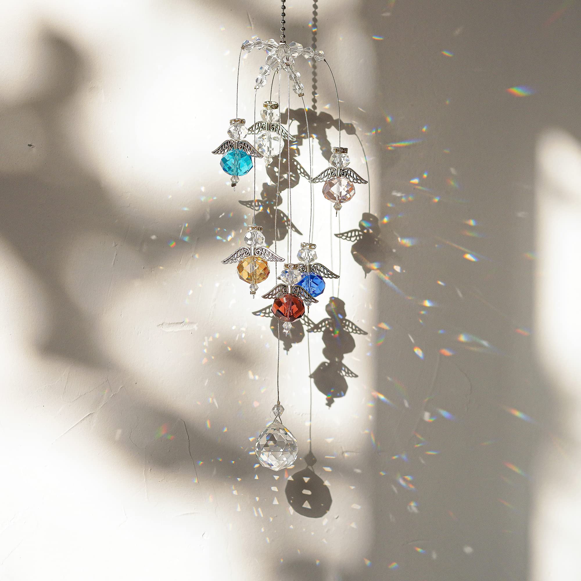 H&D Hyaline&Dora HYALINE & DORA Crystal Rainbow Suncatcher,Hanging Glass Guardian Angel Sun Catcher for Window Decor