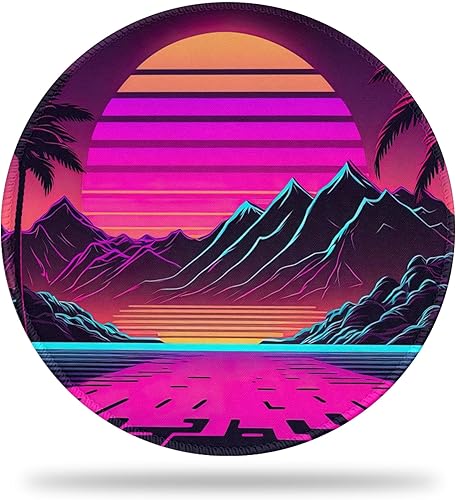 Tapete de escritorio, alfombrilla de mouse retro para juegos de puesta de sol de neón, 8.8 pulgadas, con base antideslizante y borde cosido,