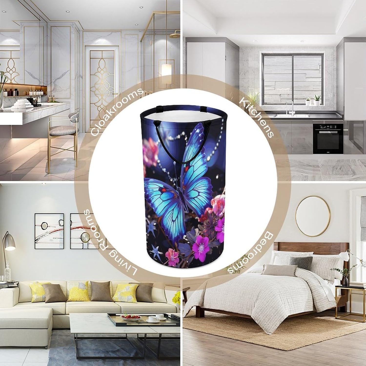 Beauty Butterfly Laundry Basket Freestanding Laundry Hamper with Handles Waterproof Dirty Clothes Hamper Collapsible Washing Bin Aesthetic Clothes Basket for Bathroom Bedroom Dorm