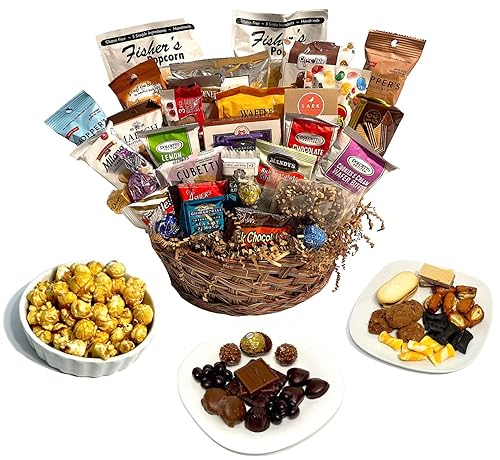 Cesta de regalo de chocolate premium de 29 piezas de chocolates gourmet, galletas y crujientes. Perfecto para empresas, clientes, empleados,