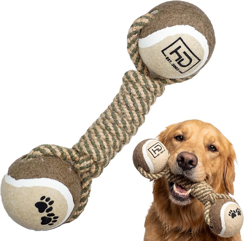 Tennis Ball Rope Toy for Dogs, 2-in-1 Fetch & Tug Chew Toy, Tug of War Toy | Durable Natural Cotton Braid, Perfect for Boredom Relief & Exercise, All Breed Sizes